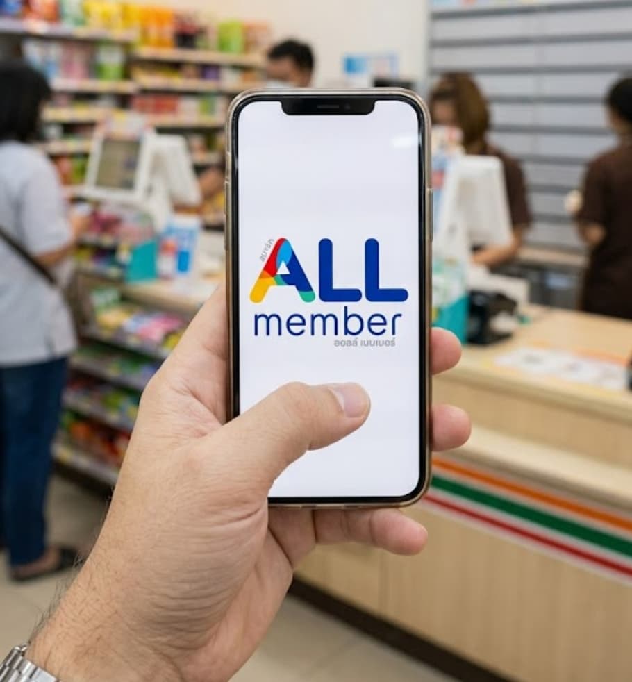 A screenshot of the 7-Eleven Thailand ALL member app showing points and membership barcode.