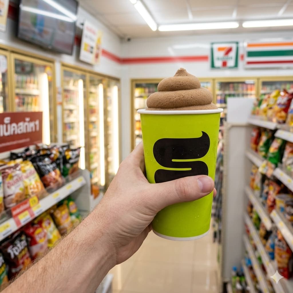 A self-service Slurpee machine at 7-Eleven Thailand with Coca-Cola and Fanta flavors.
