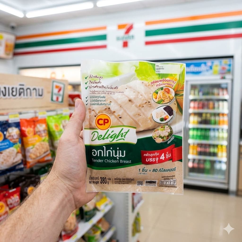 A pack of CP Delight Tender Chicken Breast Black Pepper from 7-Eleven Thailand.