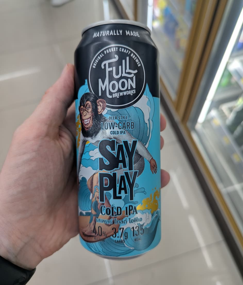 A can of Full Moon Brewworks Say Play Cold IPA Low Carb from 7-Eleven Thailand.